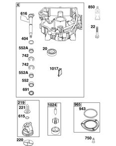 Crankcase Cover/Sump Group Diagram and Parts List for 49T877-0035-G1 400000 - 699999 Briggs and Stratton Engine